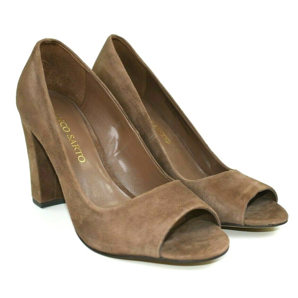 FRANCO SARTO Women's Grand Beige Suede Peep Toe Heels Size 7.5 M